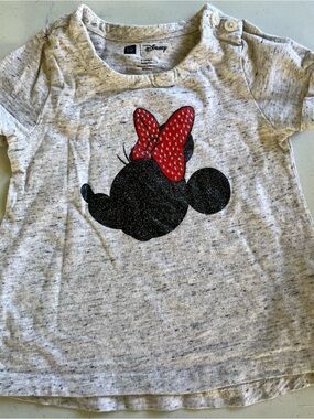 Disney Heather Gray Tee with Black Glitter Minnie Silhouette and Red Bow